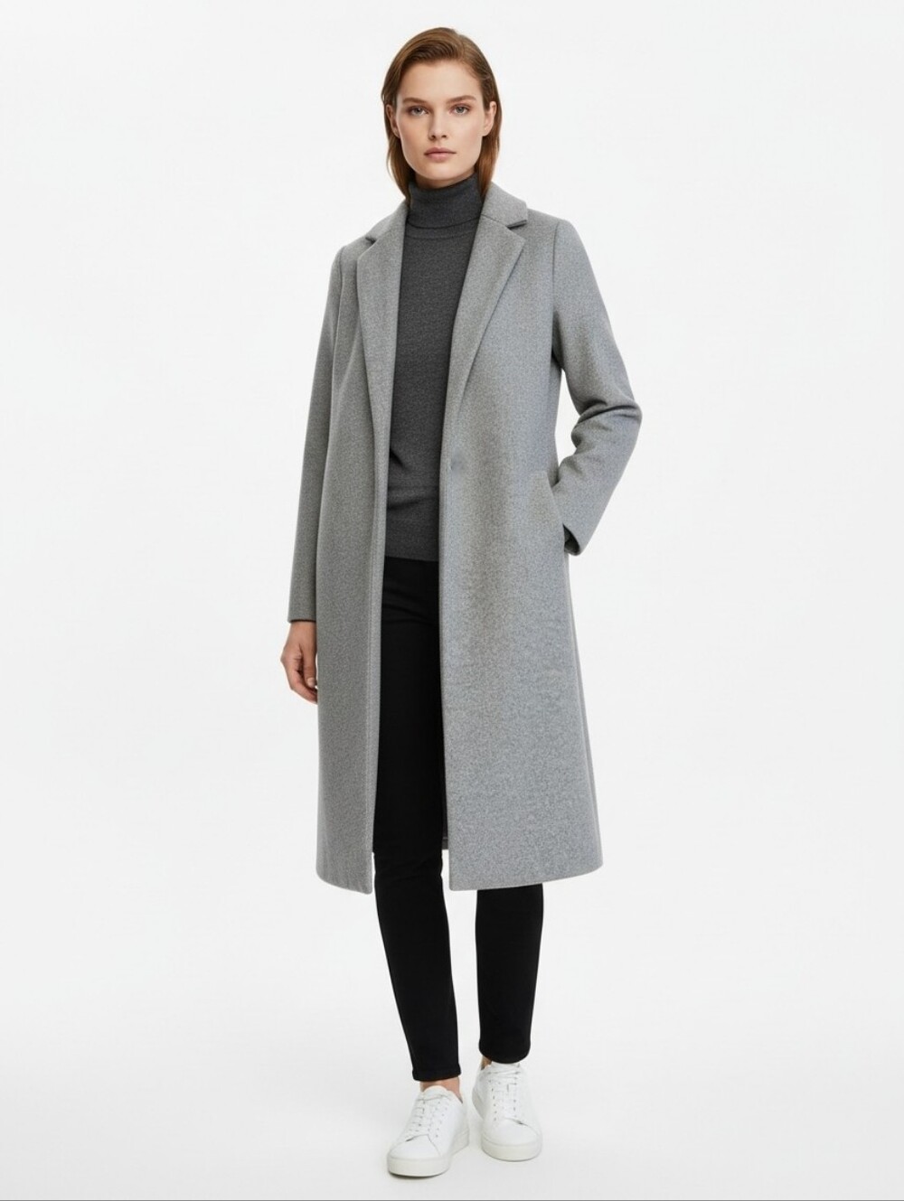 Zara Open Front Longline Blazer Trench Jacket Size Small Grey